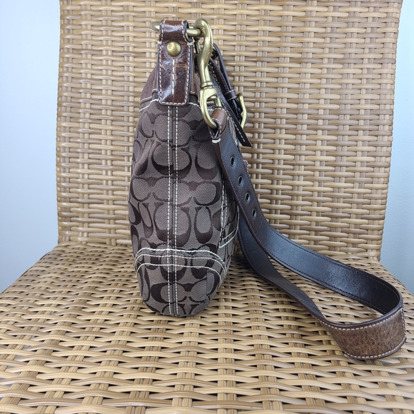 Coach 10402 Signature Jacquard Canvas Leather Brown Crossbody Shoulder Bag - Picture 7 of 16